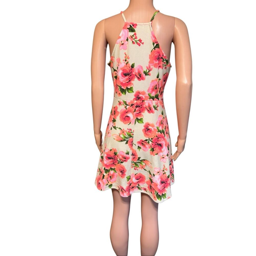 Charlotte Russe women halter neckline fit-and flare floral pink dress L - Picture 2 of 8